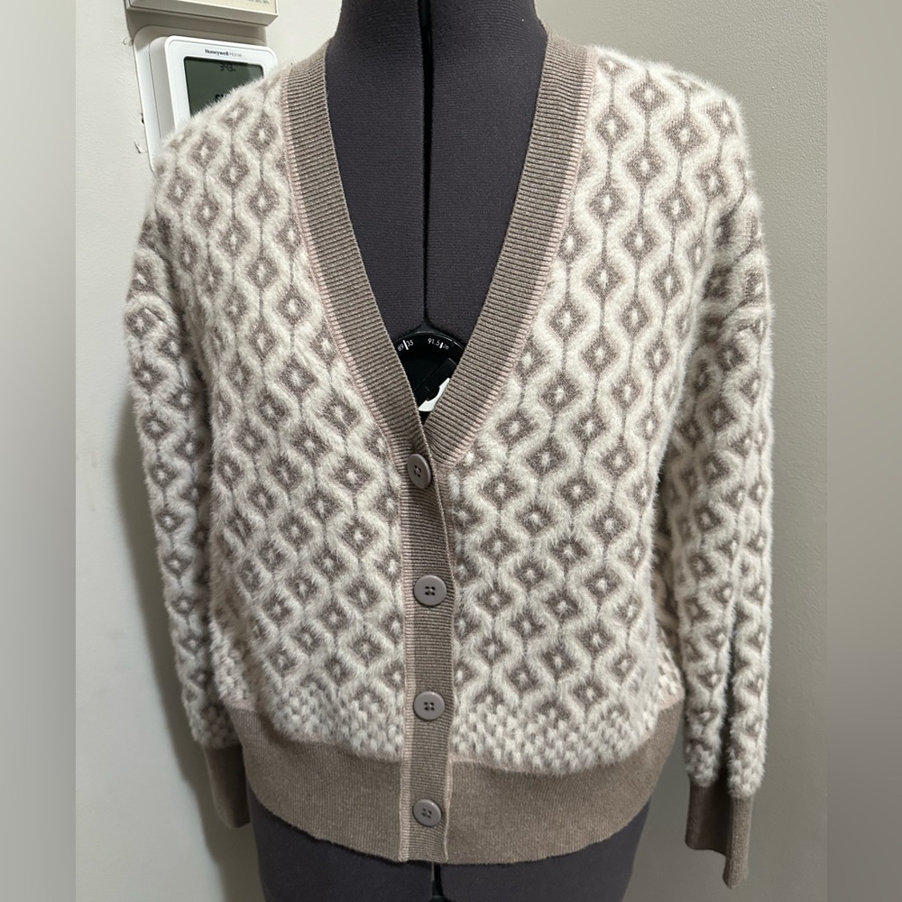 Cupcakes & Cashmere Cardigan Brushed Boyfriend Cropped V-Neck Checkerboard Print
